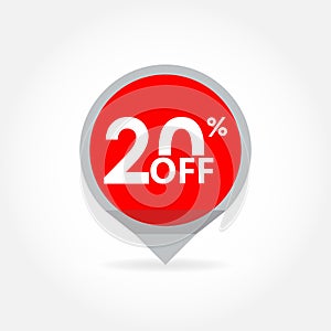 20% price off pointer or marker. Sale and discount tag icon. Vector illustration